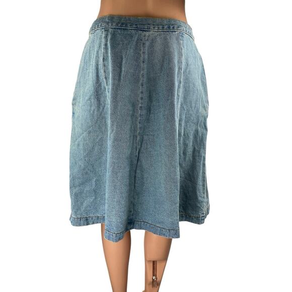 Molly Green Blue Button Fly Pockets Midi Flared A-Line Denim Jeans Skirt Size M - Picture 3 of 5